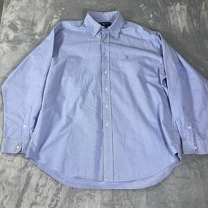 Ralph Lauren Button Down Shirt Mens XL Blue White Micro Check Blake Cotton
